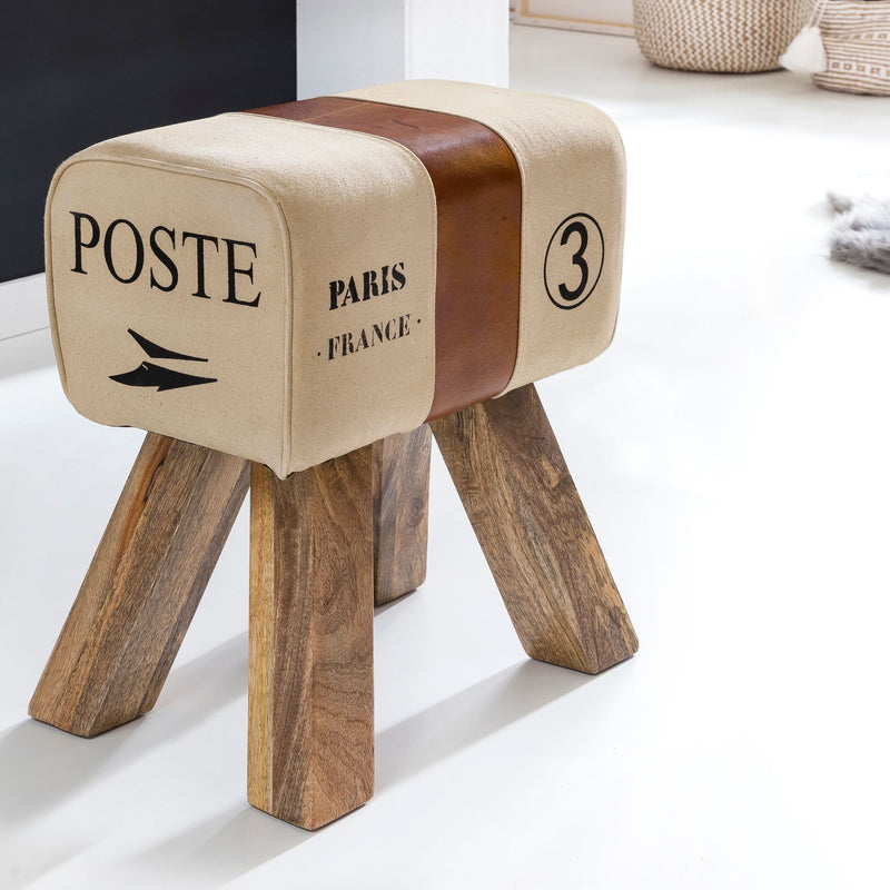 Sitzhocker CANVAS Braun Echtleder 40x30x47cm Turnbock Design