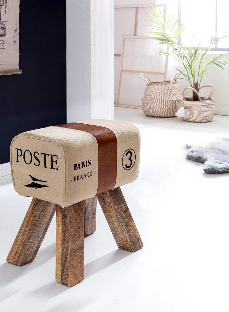 Sitzhocker CANVAS Braun Echtleder 40x30x47cm Turnbock Design