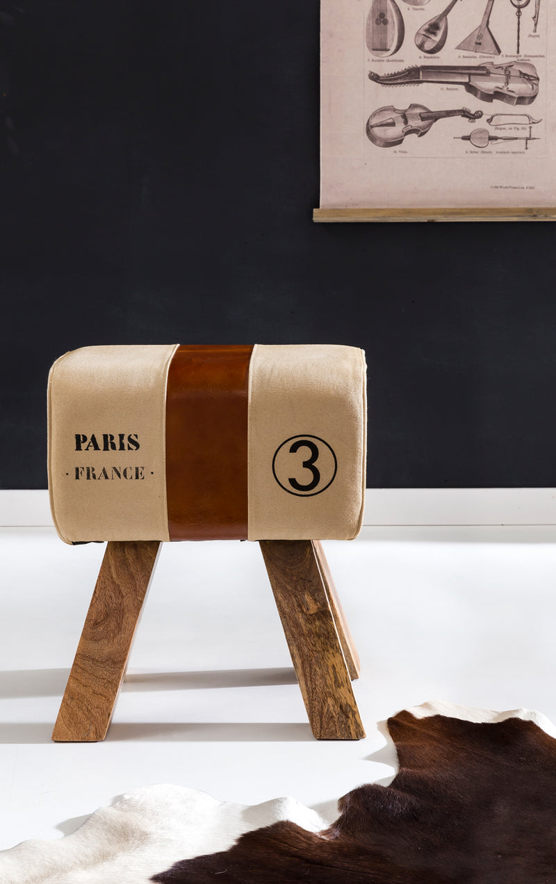 Sitzhocker CANVAS Braun Echtleder 40x30x47cm Turnbock Design