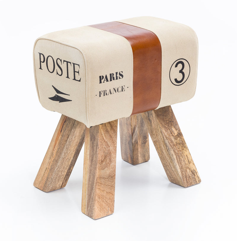 Sitzhocker CANVAS Braun Echtleder 40x30x47cm Turnbock Design