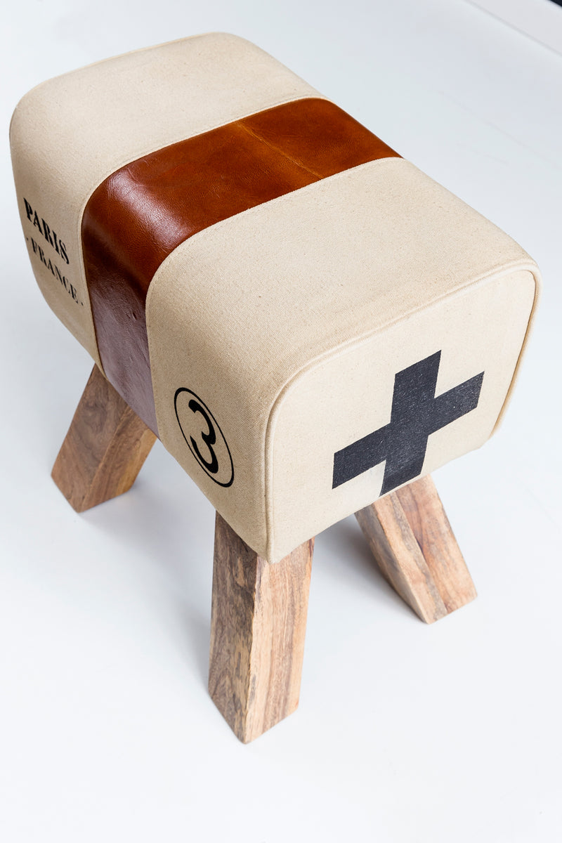 Sitzhocker CANVAS Braun Echtleder 40x30x47cm Turnbock Design