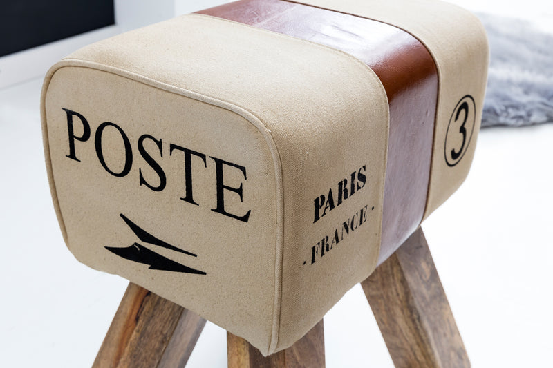 Sitzhocker CANVAS Braun Echtleder 40x30x47cm Turnbock Design