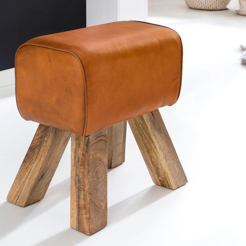 Sitzhocker Turnbock Echtleder Braun 40x30x47cm Beistellhocker