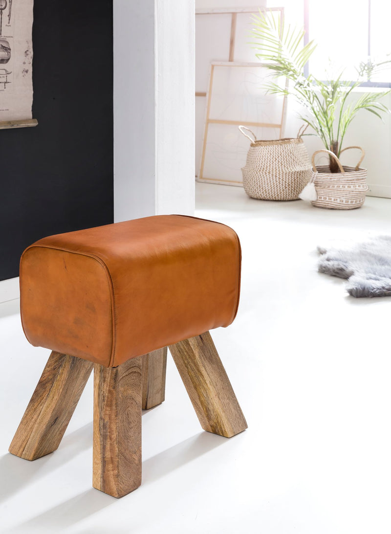 Sitzhocker Turnbock Echtleder Braun 40x30x47cm Beistellhocker