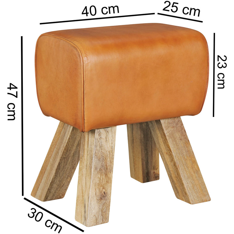 Sitzhocker Turnbock Echtleder Braun 40x30x47cm Beistellhocker