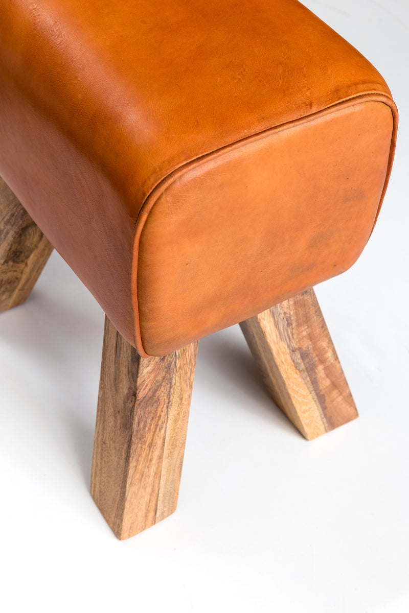 Sitzhocker Turnbock Echtleder Braun 40x30x47cm Beistellhocker