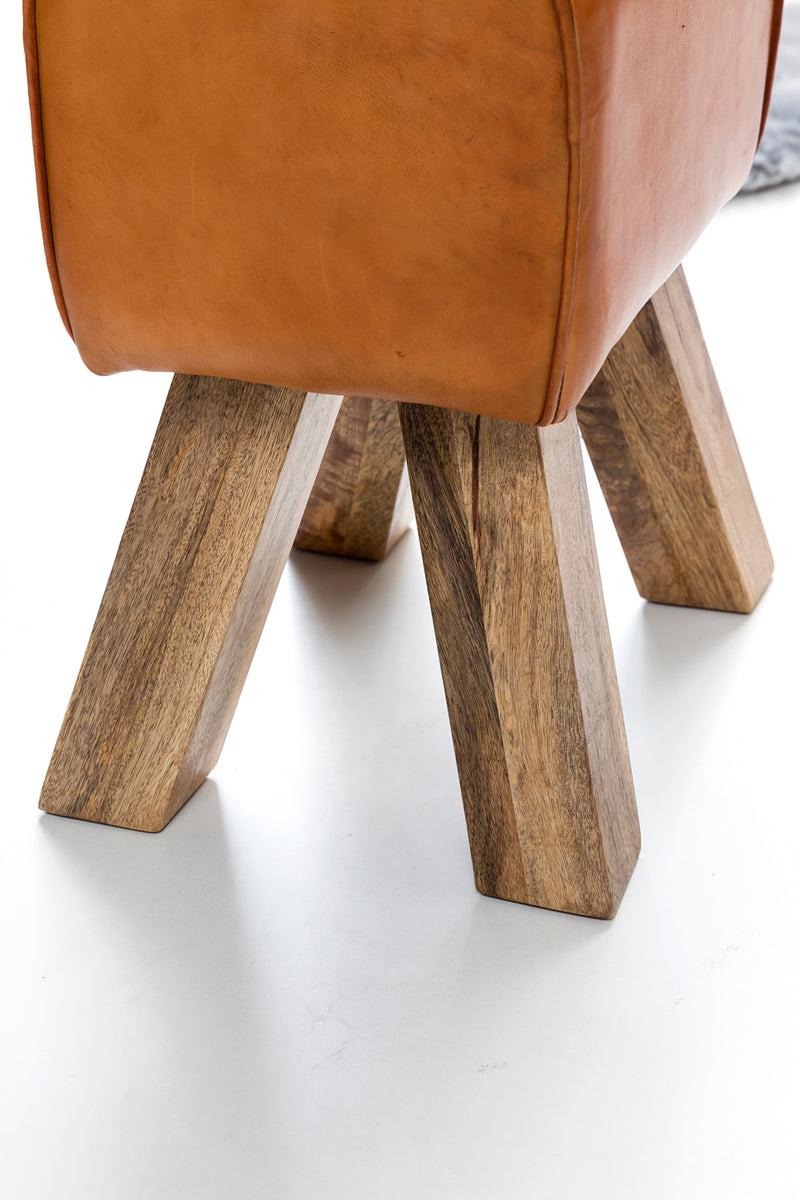 Sitzhocker Turnbock Echtleder Braun 40x30x47cm Beistellhocker