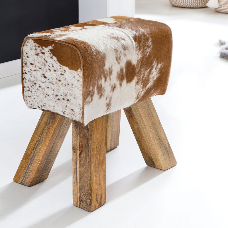 Sitzhocker Turnbock Ziegenfell Braun Weiß 40x30x47cm Beistellhocker