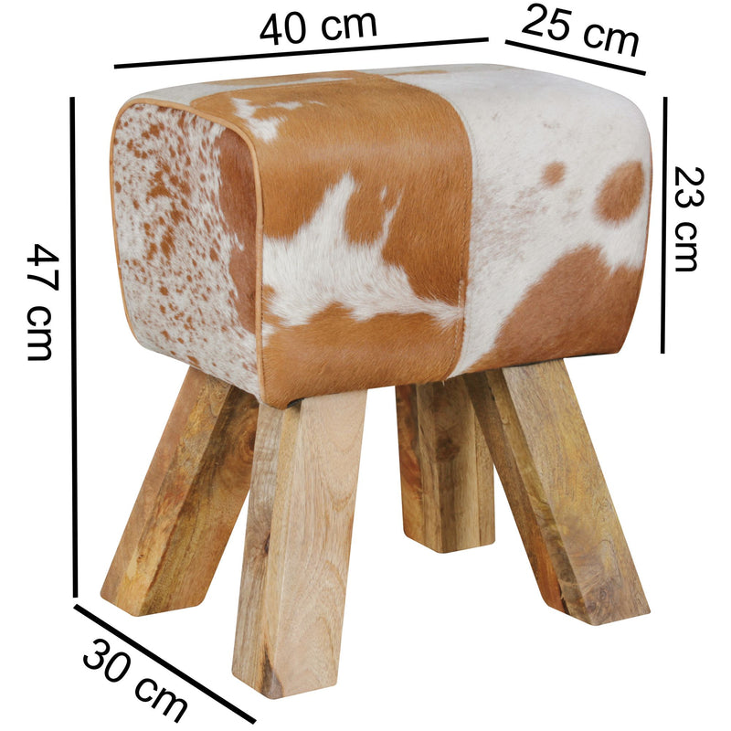 Sitzhocker Turnbock Ziegenfell Braun Weiß 40x30x47cm Beistellhocker