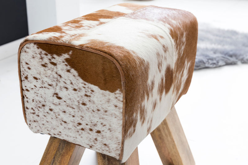 Sitzhocker Turnbock Ziegenfell Braun Weiß 40x30x47cm Beistellhocker