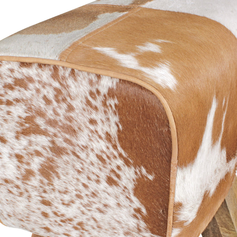 Sitzhocker Turnbock Ziegenfell Braun Weiß 40x30x47cm Beistellhocker