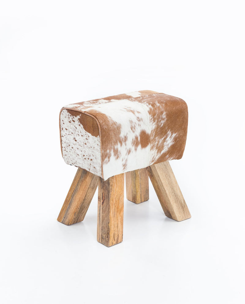 Sitzhocker Turnbock Ziegenfell Braun Weiß 40x30x47cm Beistellhocker