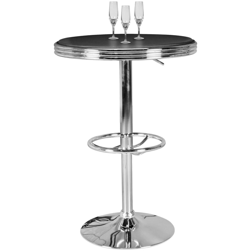 Bartisch American Diner rund Ø60cm Kunstleder Retro Schwarz/Silber
