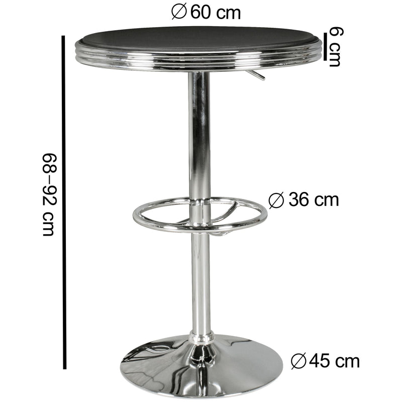 Bartisch American Diner rund Ø60cm Kunstleder Retro Schwarz/Silber