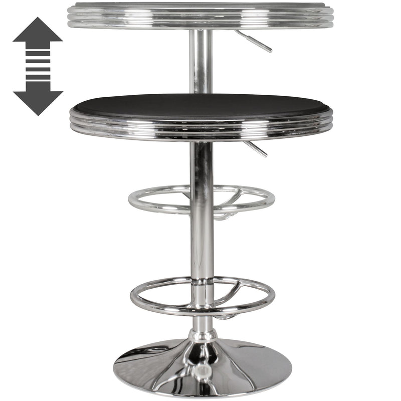 Bartisch American Diner rund Ø60cm Kunstleder Retro Schwarz/Silber