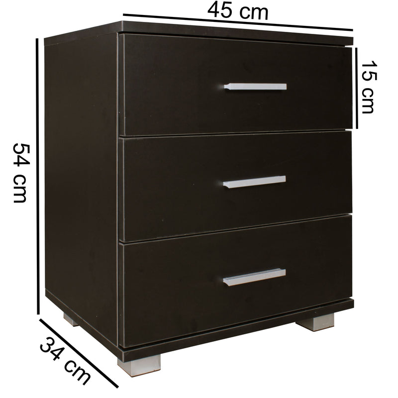 Nachtkonsole LATINA 3 Schubladen Holz schwarz modern 45x54x34 cm
