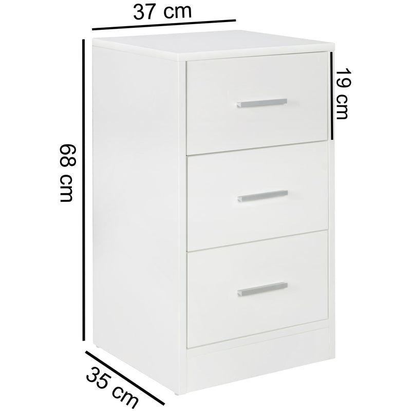 Nachtkonsole FOGGIA Holz 3 Schubladen Weiß Modern 37,5x68x35cm