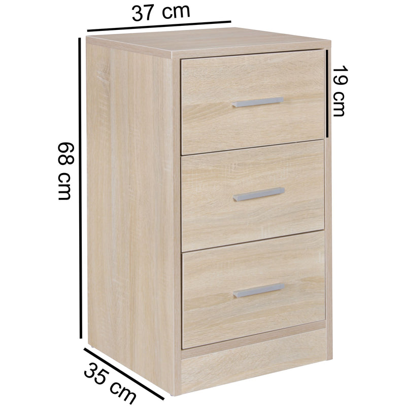 Nachtkonsole FOGGIA 3 Schubladen Holz Sonoma modern 37,5x68x35 cm