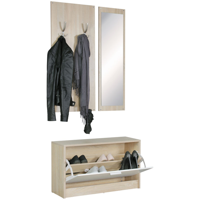 Garderobe Salerno mit Spiegel & Schuhschrank Spanplatte Sonoma Modern