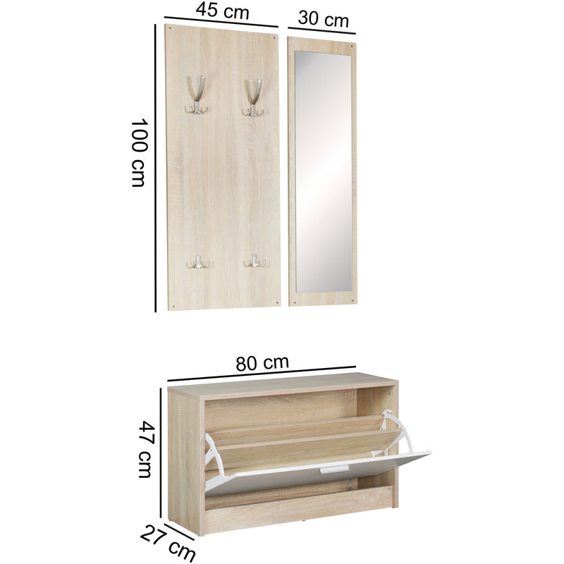 Garderobe Salerno mit Spiegel & Schuhschrank Spanplatte Sonoma Modern