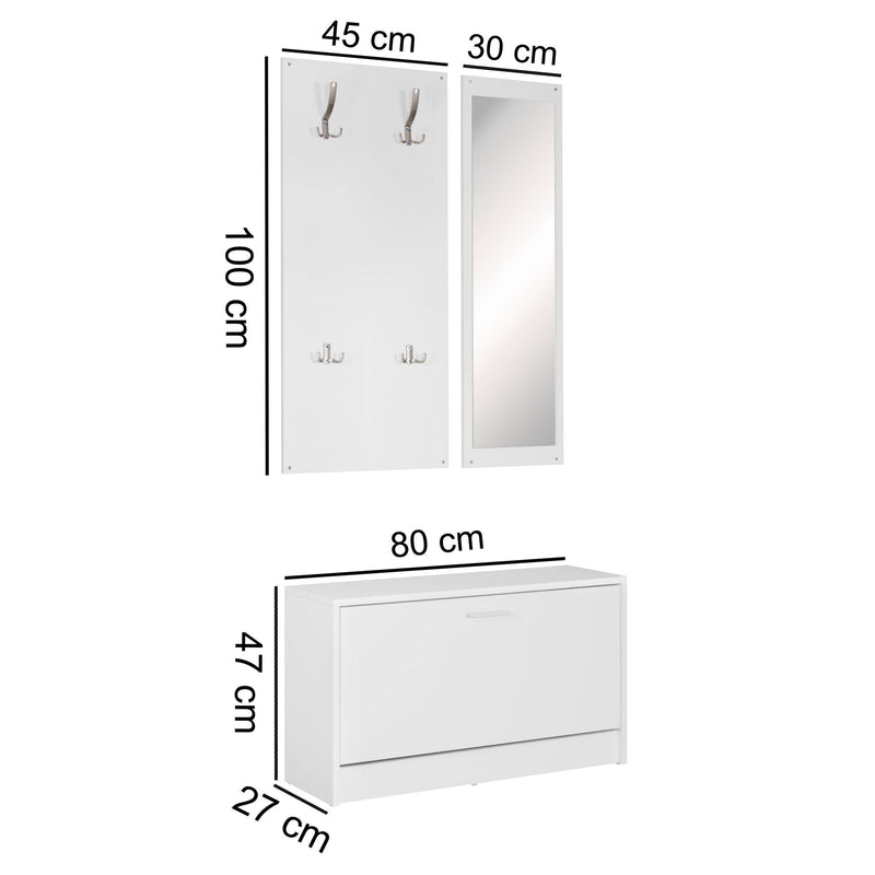Garderobe Salerno Wandgarderobe Spiegel Schuhschrank Spanplatte Weiß