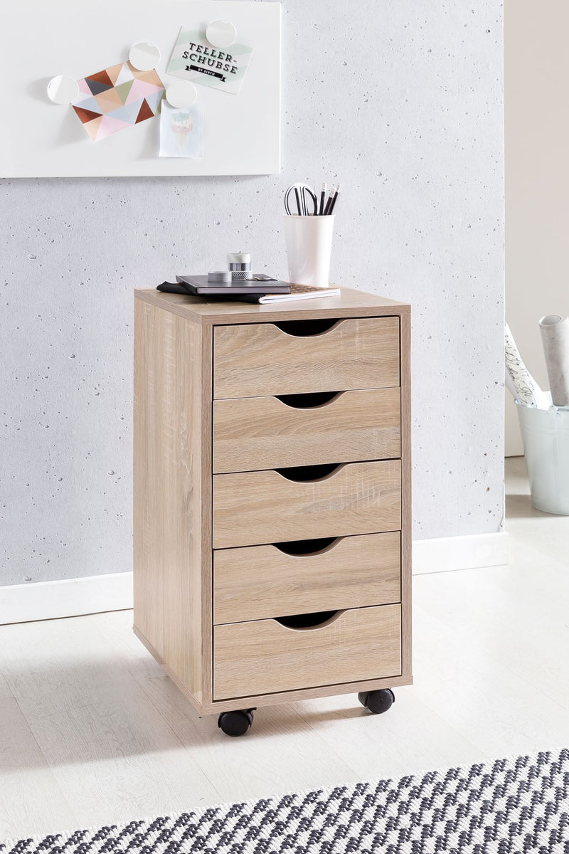 Rollcontainer 5 Schubladen MDF Sonoma modern Bürocontainer 33x64x38cm