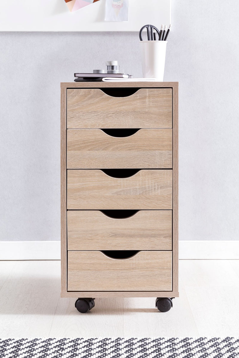 Rollcontainer 5 Schubladen MDF Sonoma modern Bürocontainer 33x64x38cm