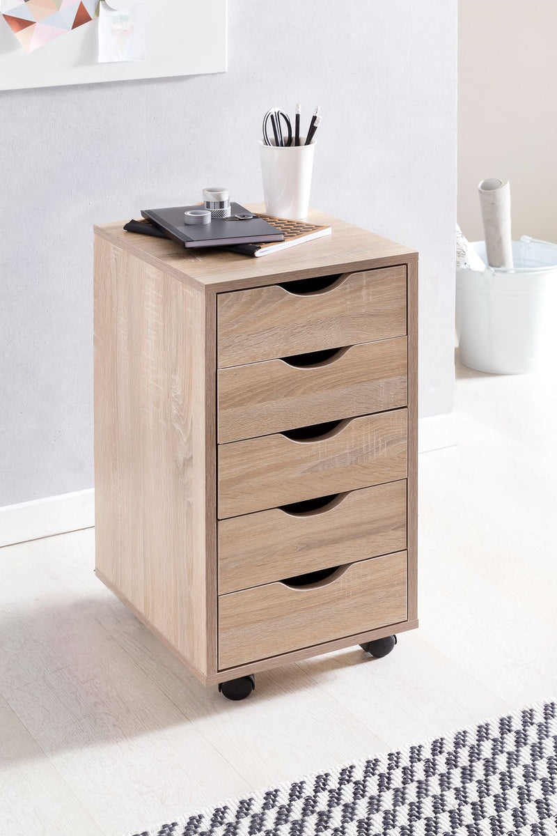 Rollcontainer 5 Schubladen MDF Sonoma modern Bürocontainer 33x64x38cm