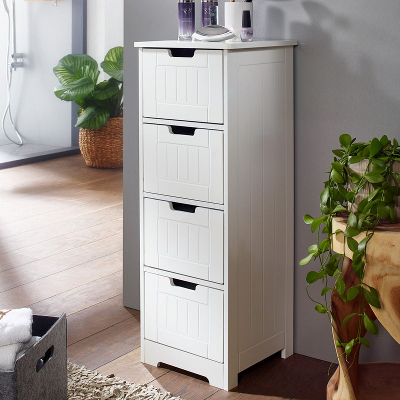 Badschrank Landhaus MDF 30x83x30cm weiß 4 Schubladen