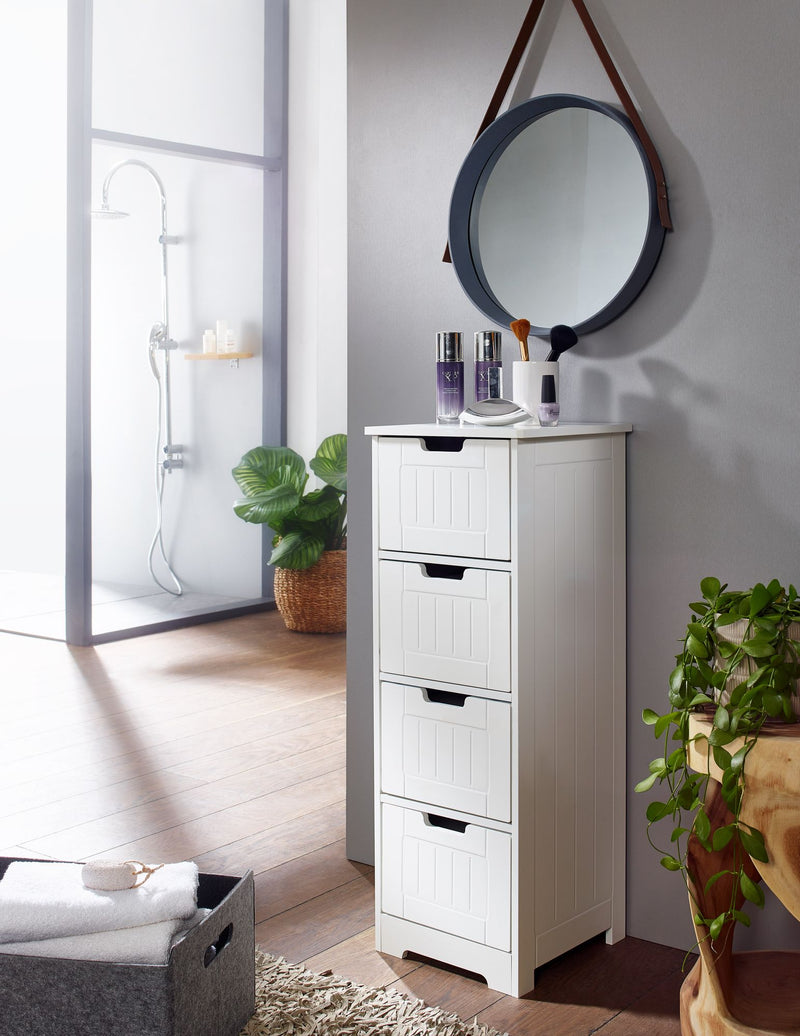 Badschrank Landhaus MDF 30x83x30cm weiß 4 Schubladen
