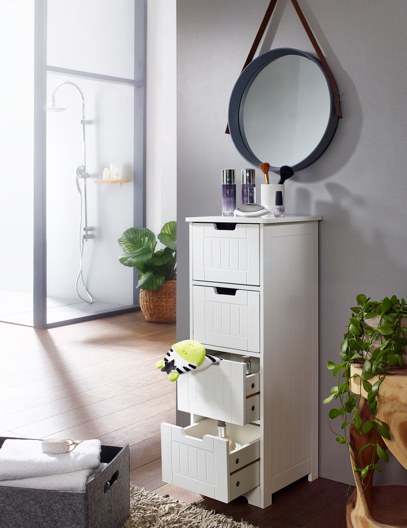 Badschrank Landhaus MDF 30x83x30cm weiß 4 Schubladen