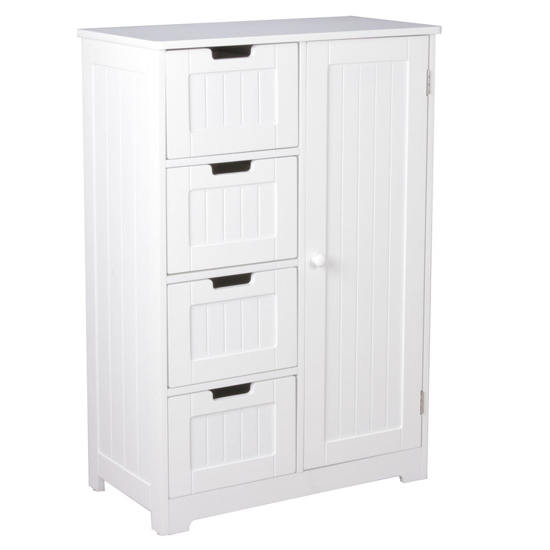 Badschrank Landhaus MDF 56x83x30cm weiß 4 Schubladen 1 Tür