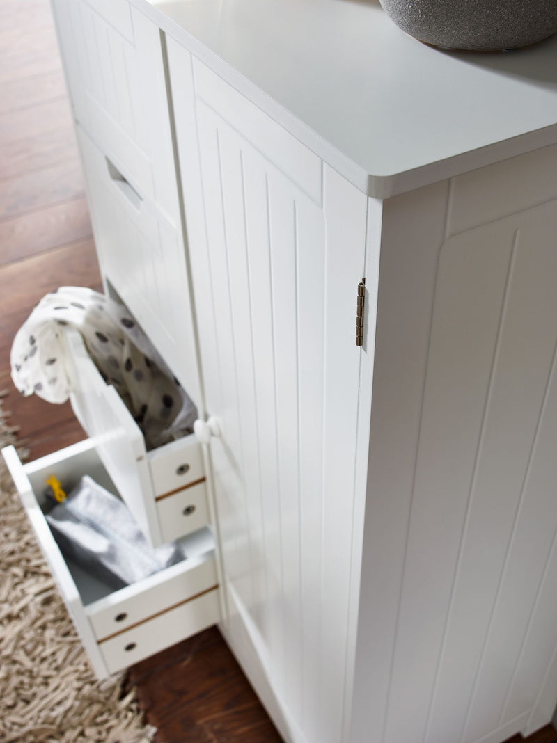Badschrank Landhaus MDF 56x83x30cm weiß 4 Schubladen 1 Tür