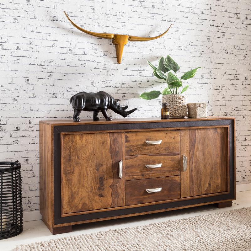 Sideboard Sheesham Massivholz 160x44x80cm Landhausstil Schubladen Türen