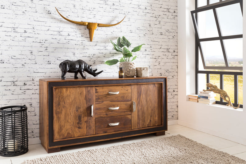 Sideboard Sheesham Massivholz 160x44x80cm Landhausstil Schubladen Türen