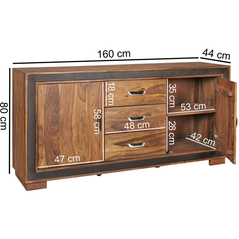 Sideboard Sheesham Massivholz 160x44x80cm Landhausstil Schubladen Türen