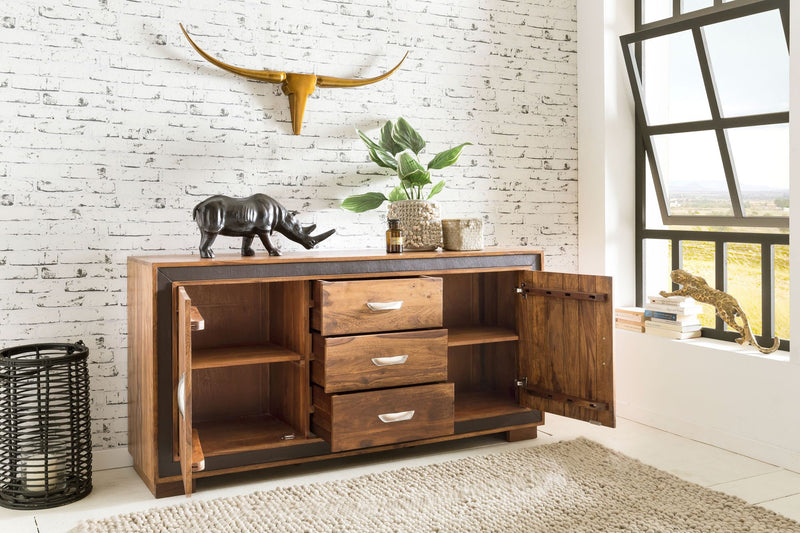 Sideboard Sheesham Massivholz 160x44x80cm Landhausstil Schubladen Türen