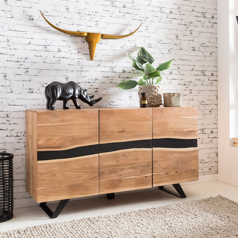 Sideboard Akazie Massivholz Baumkante Landhaus 3 Türen 148x85x43cm