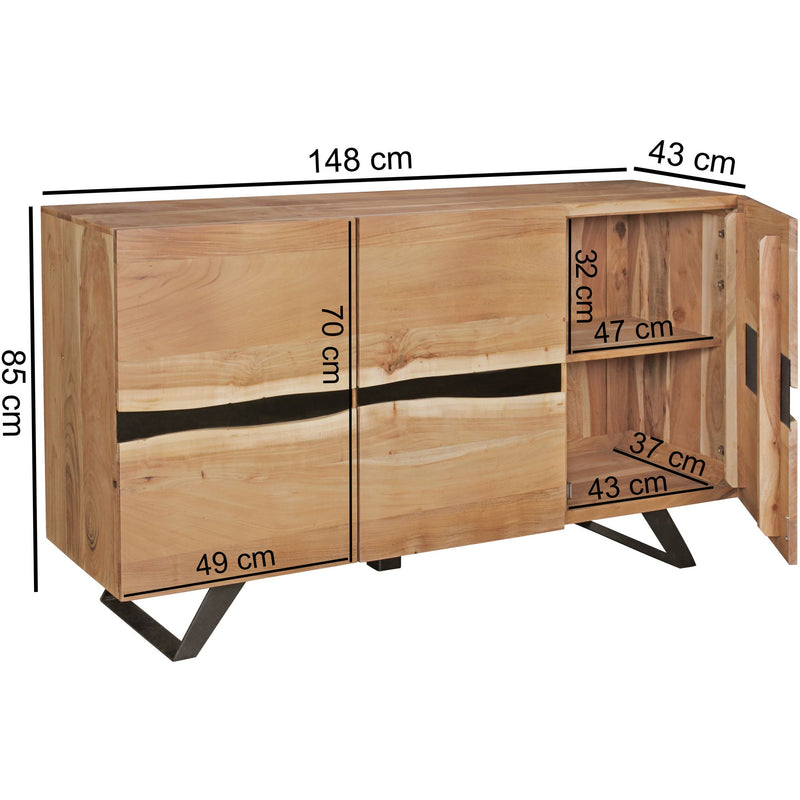 Sideboard Akazie Massivholz Baumkante Landhaus 3 Türen 148x85x43cm