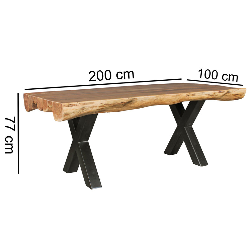 Esszimmertisch Akazie Vollholz 200x100 Landhausstil Baumstamm 8 Personen
