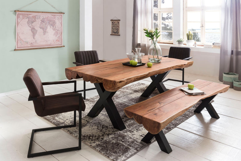 Esszimmertisch Akazie Vollholz 200x100 Landhausstil Baumstamm 8 Personen