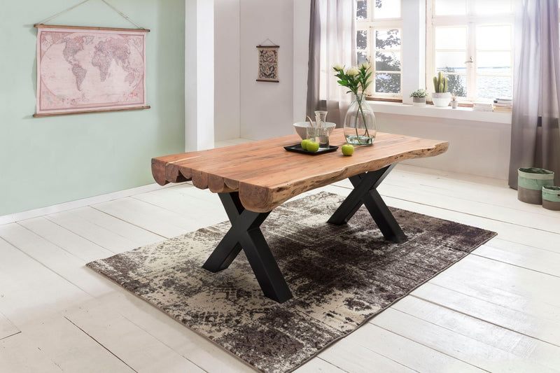 Esszimmertisch Akazie Vollholz 200x100 Landhausstil Baumstamm 8 Personen
