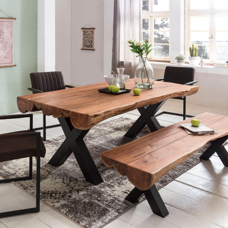 Esszimmertisch Akazie Vollholz 200x100 Landhausstil Baumstamm 8 Personen