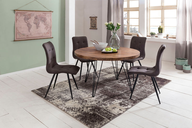 Esszimmertisch Bagli rund Ø120cm Sheesham Massivholz Landhaus braun