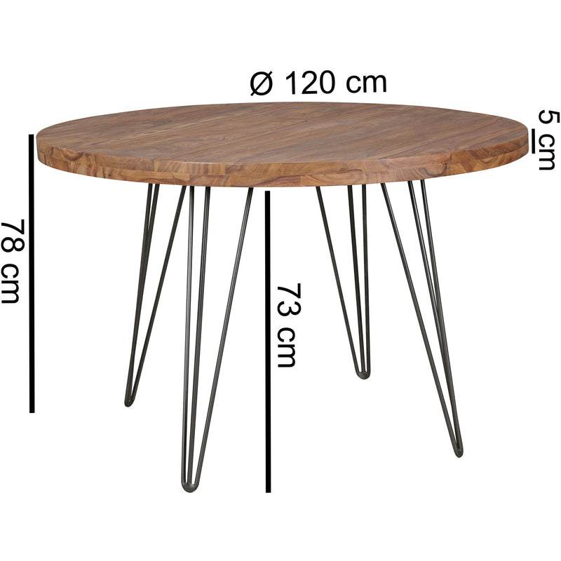 Esszimmertisch Bagli rund Ø120cm Sheesham Massivholz Landhaus braun