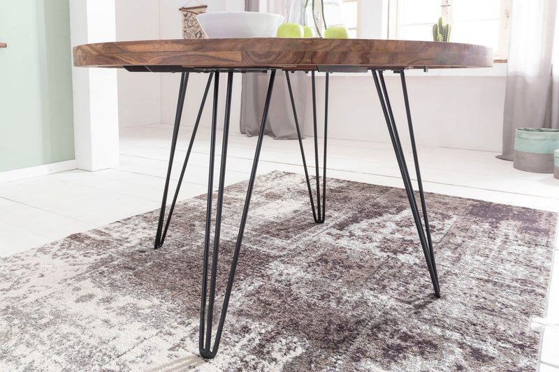 Esszimmertisch Bagli rund Ø120cm Sheesham Massivholz Landhaus braun