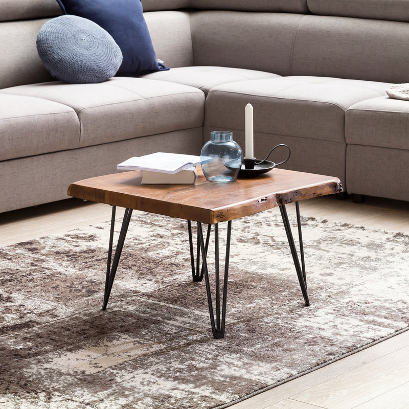 Couchtisch Sheesham Massivholz Baumkante Metallbeine Landhausstil