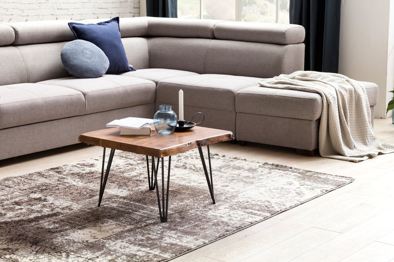 Couchtisch Sheesham Massivholz Baumkante Metallbeine Landhausstil