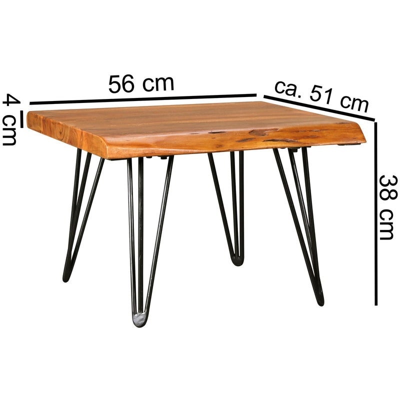 Couchtisch Sheesham Massivholz Baumkante Metallbeine Landhausstil
