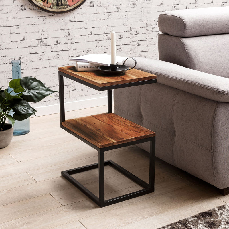 Beistelltisch Akola S-Form Sheesham Metall 45x60x30cm Landhausstil